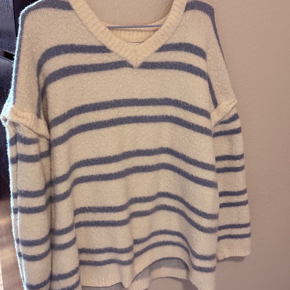 Blue & White Striped Convertible Sweater | Detachable Sleeves | 3-in-1 Knit